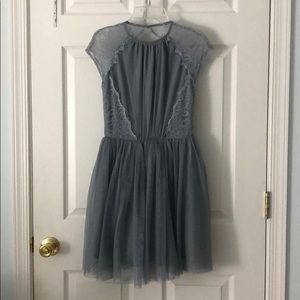 Gray lace open back tulle dress